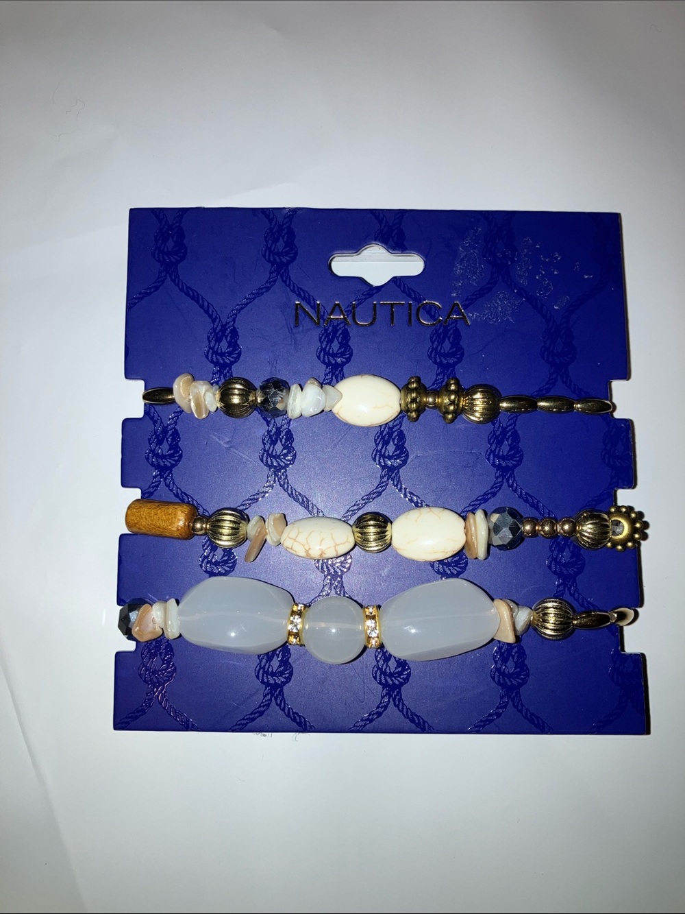 Nautica Women's Beaded Bracelet Set - White, Cream & Gold Accents New